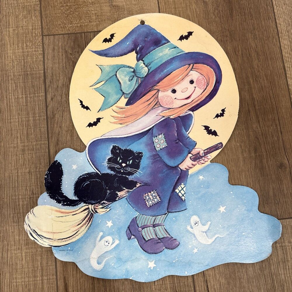 Vintage Halloween Witch And Black Cat Die Cut